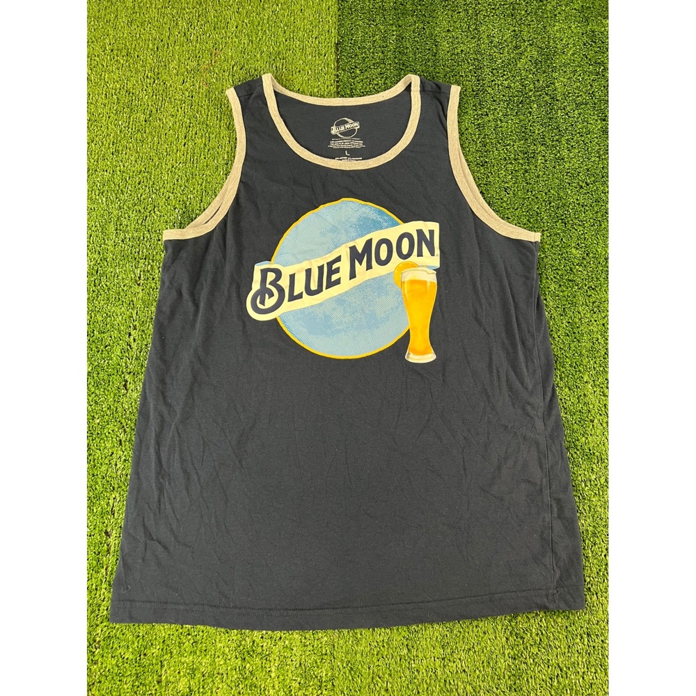 Blue Moon Brewing Company Mens Ringer Tank Top Navy Blue Large Beer Graphic